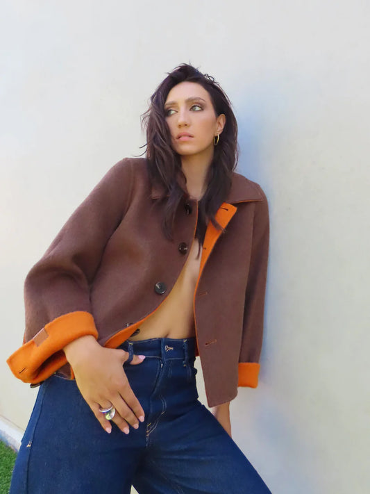 SHORT REVERSIBLE COAT ORANGE AND CHOCOLATE