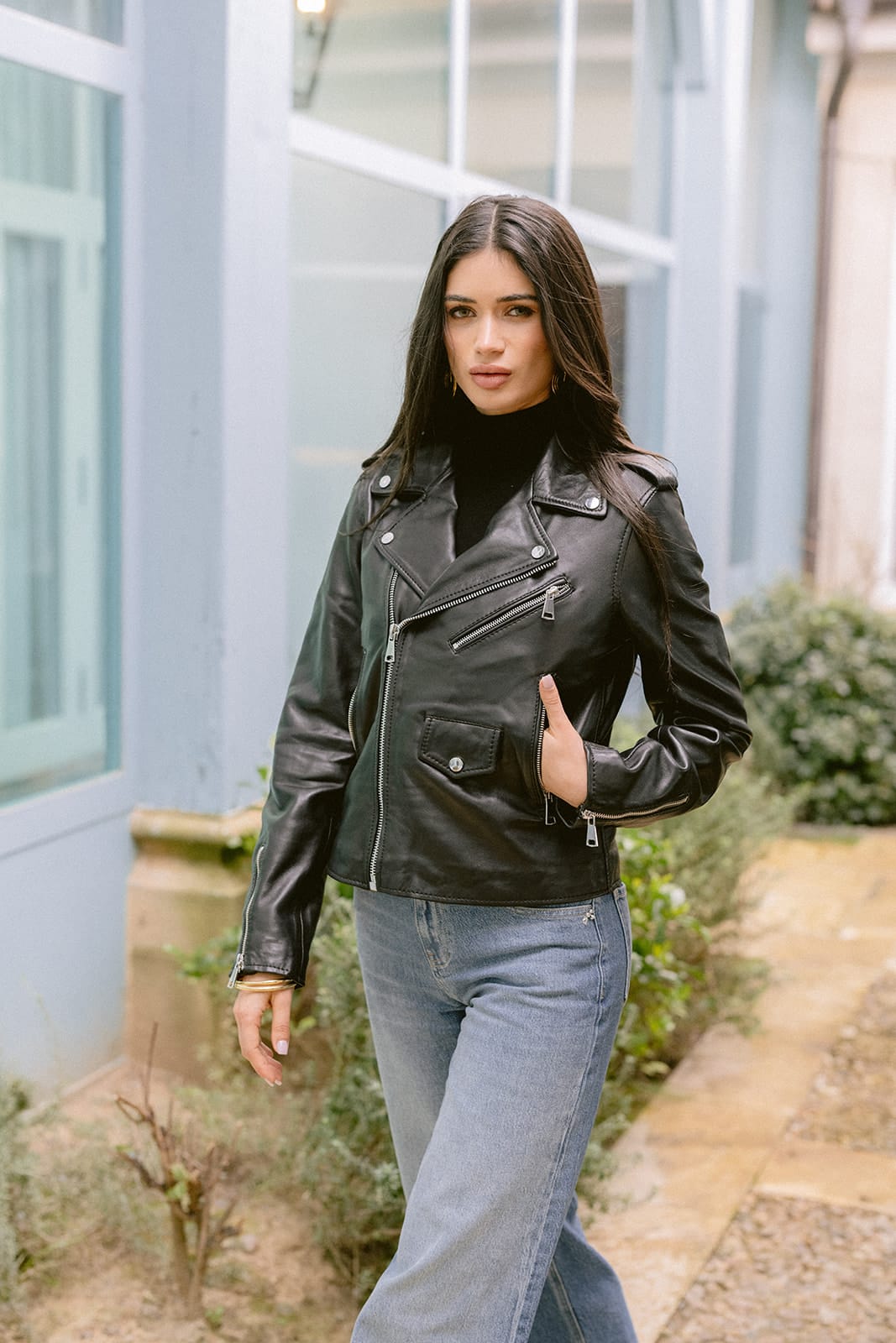 Veste en cuir noire