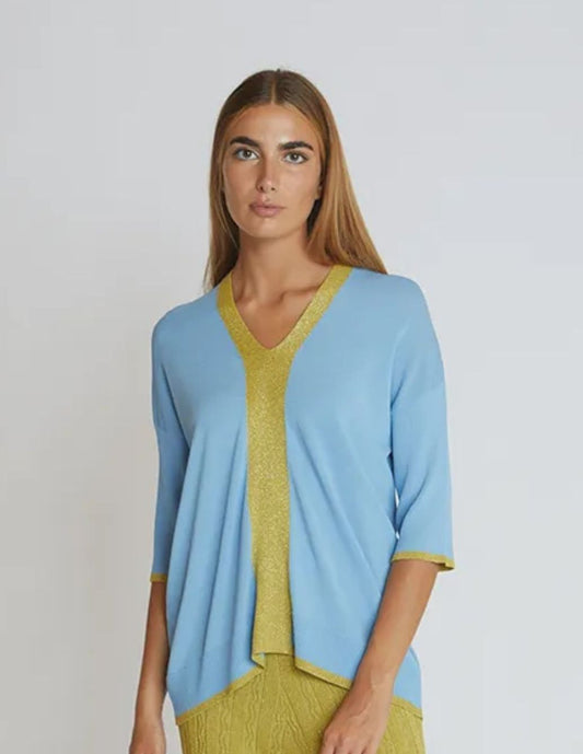 BLAUER KONTRASTPULLOVER