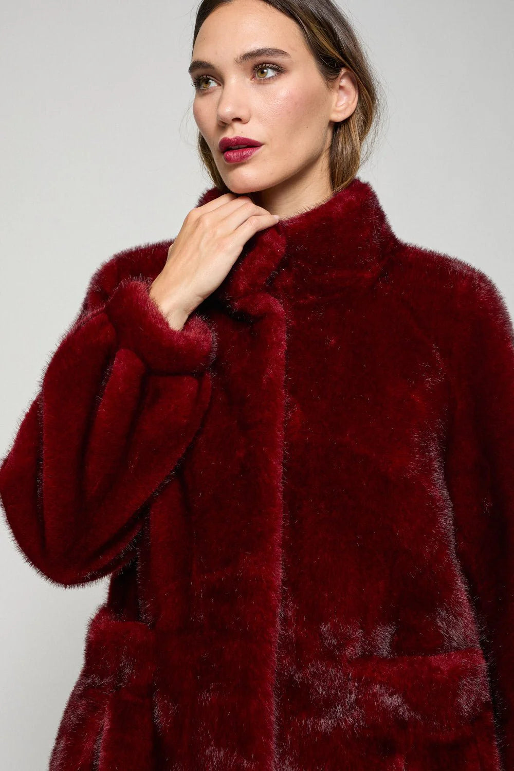 MAROON FUR COAT