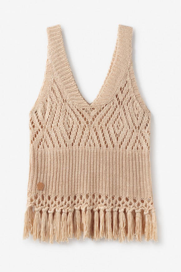 Openwork knit top with fringes